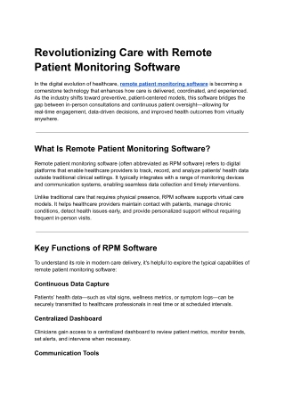Revolutionizing Care with Remote Patient Monitoring Software