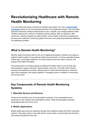 Revolutionizing Healthcare with Remote Health Monitoring