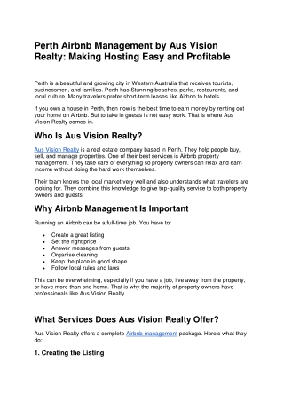 Perth Airbnb Management by Aus Vision Realty