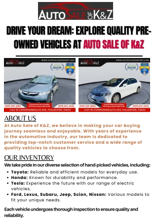 Drive Your Dream Explore Quality Pre-Owned Vehicles at Auto Sale of K&Z