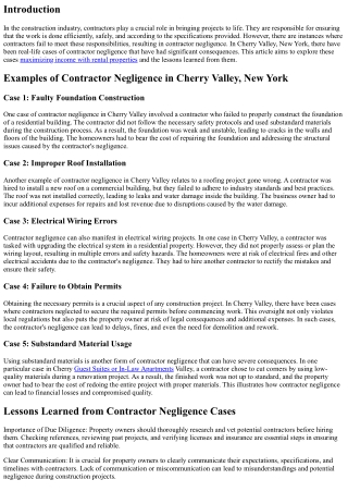 Examples of Contractor Negligence in Cherry Valley, New York: Real-Life Cases an