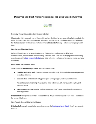 Discover the Best Nursery in Dubai for Your Child's Growth