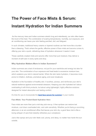 Best Face Serum for Summer Hydrated and Fresh Skin