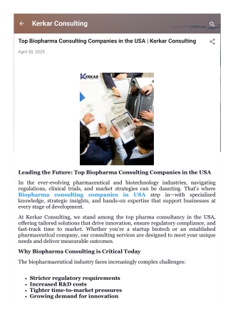 Top Biopharma Consulting Companies in the USA | Kerkar Consulting