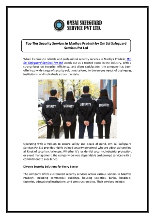 Get Comprehensive Security Services in Madhya Pradesh