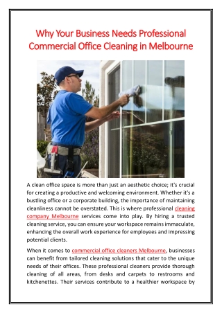 Why Your Business Needs Professional Commercial Office Cleaning in Melbourne