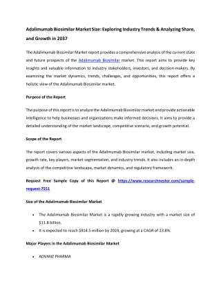 Adalimumab Biosimilar Market: Analysis of Present and Future Growth | 2037