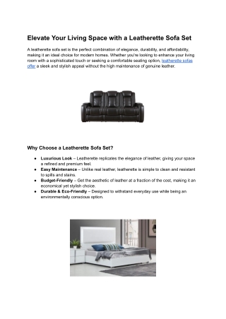 Elevate Your Living Space with a Leatherette Sofa Set