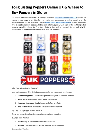 Long Lasting Poppers Online UK