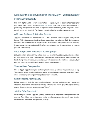 Discover the Best Online Pet Store Zigly – Where Quality Meets Affordability