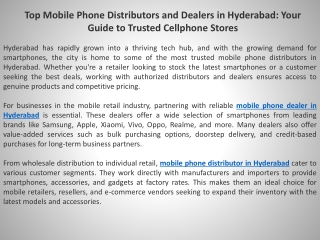 Top Mobile Phone Distributors and Dealers in Hyderabad Your Guide to Trusted Cellphone Stores