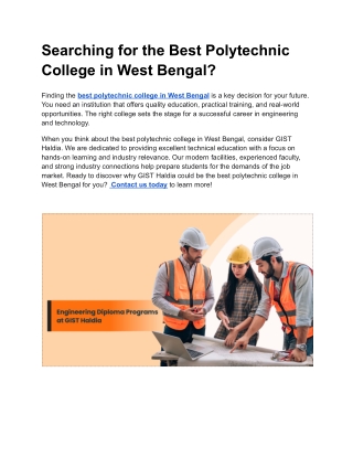 Searching for the Best Polytechnic College in West Bengal