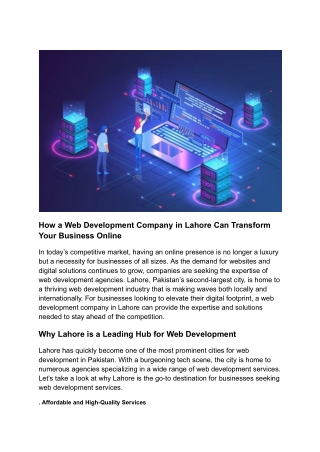 How a Web Development Company in Lahore Can Transform Your Business Online