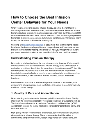 How to Choose the Best Infusion Center Delaware for Your Needs