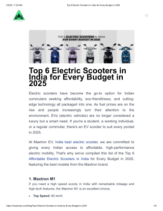 Top 6 Electric Scooters in India for Every Budget in 2025