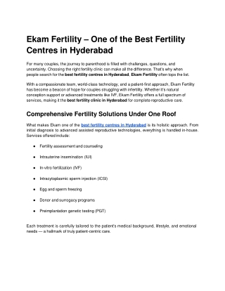 Ekam Fertility – One of the Best Fertility Centres in Hyderabad
