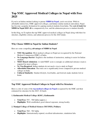 Top NMC Approved Medical Colleges in Nepal with Fees 2025