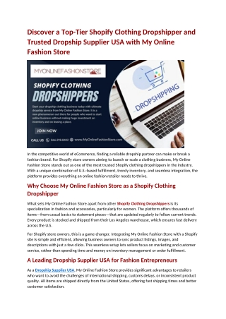Discover a Top Tier Shopify Clothing Dropshipper and Trusted Dropship Supplier USA with My Online Fashion Store