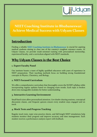 NEET Coaching Institute in Bhubaneswar - Achieve Medical Success with Udyam Classes