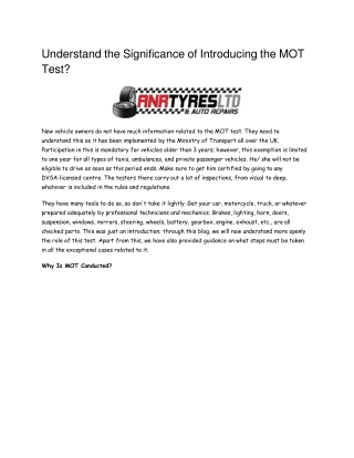 Understand the Significance of Introducing the MOT Test