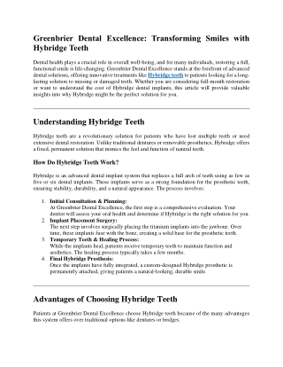 Greenbrier Dental Excellence Transforming Smiles with Hybridge Teeth