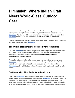 Himmaleh: Where Indian Craft Meets World-Class Outdoor Gear