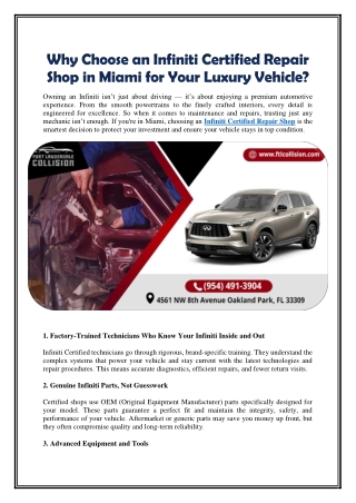 Why Choose an Infiniti Certified Repair Shop in Miami for Your Luxury Vehicle