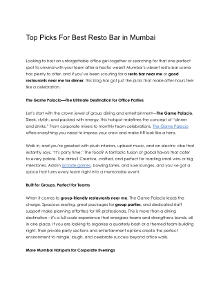 Top Picks For Best Resto Bar in Mumbai