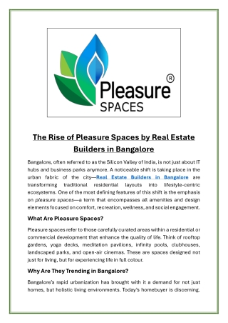 The Rise of Pleasure Spaces by Real Estate Builders in Bangalore