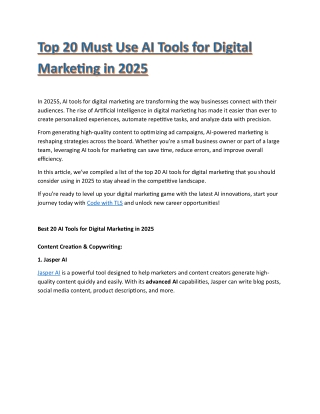 Top 20 Must Use AI Tools for Digital Marketing in 2025