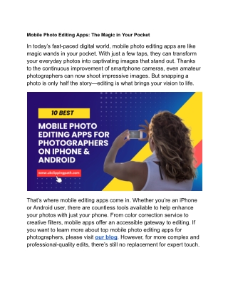Edit Like a Pro: 10 Best Mobile Apps for Stunning Photo Edits