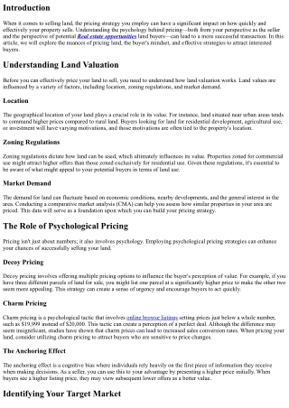The Psychology of Pricing Your Land to Sell