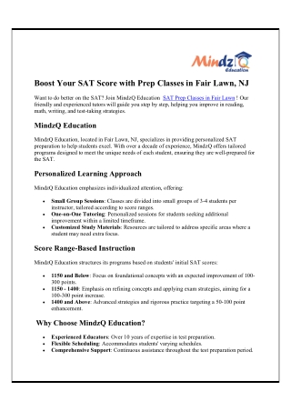 Boost Your SAT Score with Prep Classes in Fair Lawn, NJ