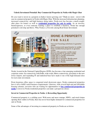 Unlock Investment Potential: Buy Commercial Properties in Noida with Magic Ghar