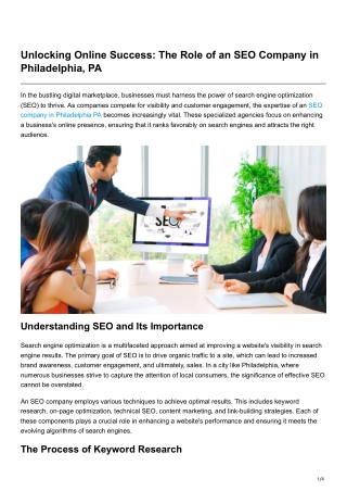 Unlocking Online Success The Role of an SEO Company in Philadelphia PA