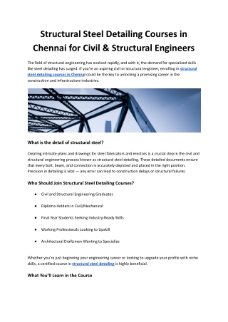 Explore Steel Design Course Online in Chennai – Learn from Anywhere