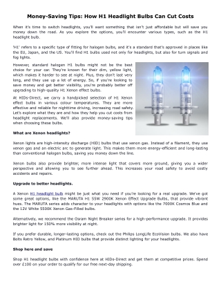 Money-Saving Tips: How H1 Headlight Bulbs Can Cut Costs