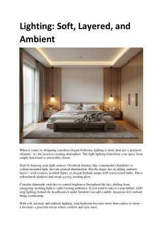 Lighting: Soft, Layered, and Ambient – Setting the Mood in a Modern Elegant Bedr