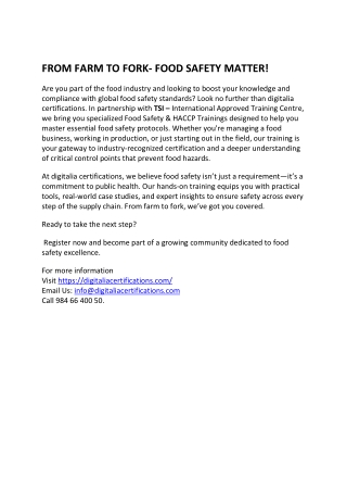 FROM FARM TO FORK- FOOD SAFETY MATTERS