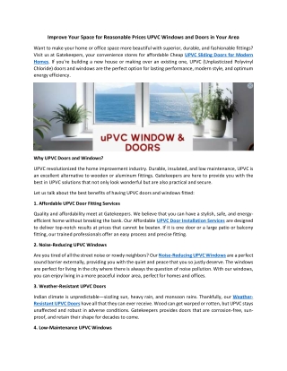 Improve Your Space for Reasonable Prices UPVC Windows and Doors in Your Area