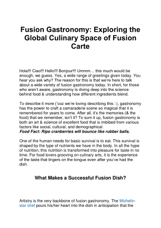 fusion gastronomy exploring the global culinary