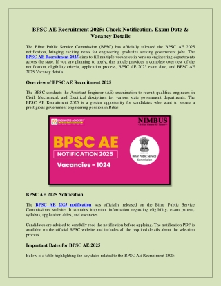 BPSC AE Recruitment 2025: Check Notification, Exam Date & Vacancy Details