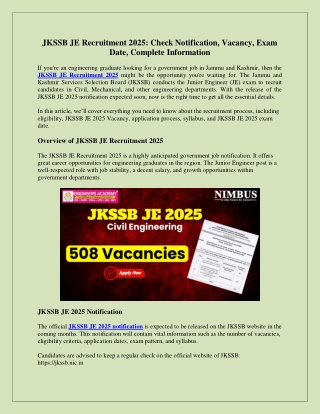 JKSSB JE Recruitment 2025: Check Notification, Vacancy, Exam  Date, Complete Inf