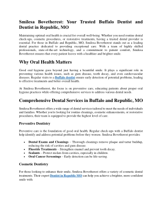 Smilesa Bovetherest Your Trusted Buffalo Dentist and Dentist in Republic, MO
