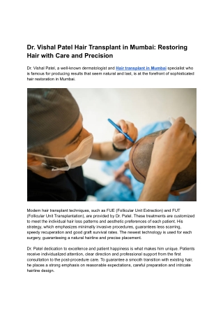 Dr. Vishal Patel Hair Transplant in Mumbai_ Restoring Hair with Care and Precision