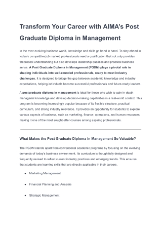 Transform Your Career with AIMA’s Post Graduate Diploma in Management
