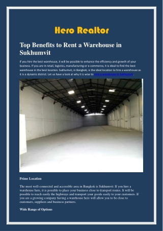 Top Benefits to Rent a Warehouse in Sukhumvit