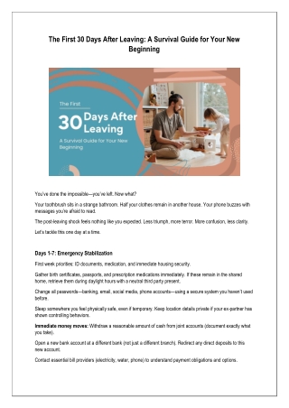 The First 30 Days After Leaving: A Survival Guide for Your New Beginning