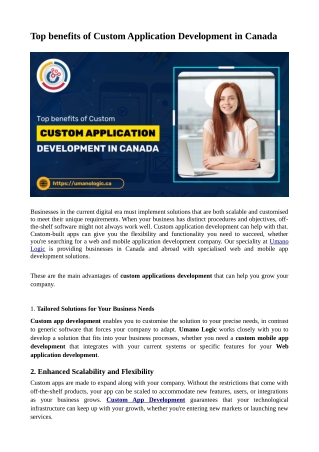 Top benefits of Custom Application Development in Canada