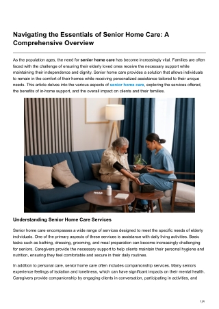 Navigating the Essentials of Senior Home Care A Comprehensive Overvie